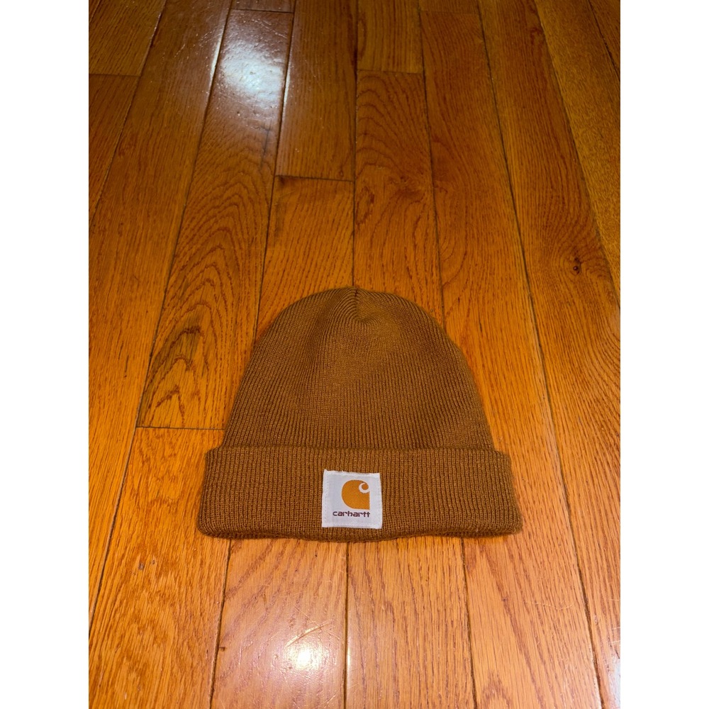 Carhartt Brown Acrylic Watch Hat Beanie Rib Knit Logo Patch A18 One Size